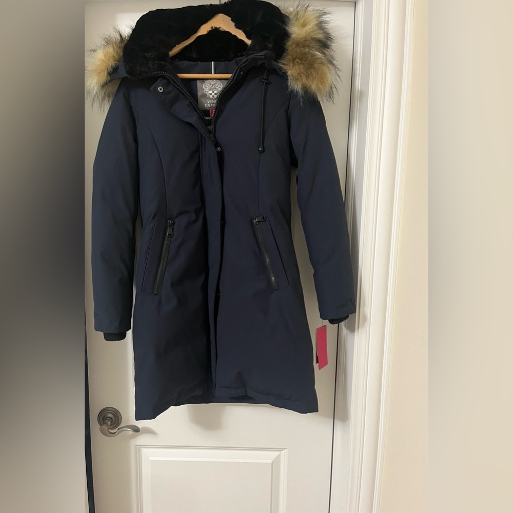Vince Camuno Navy Long Puffer Jacket